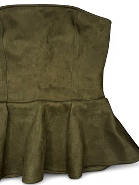 H&M Bandeau Style Strapless Peplum Top in Dark Green Small Like New